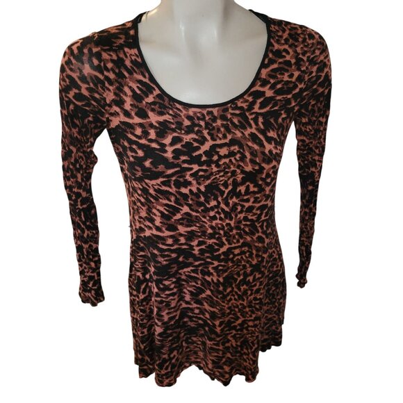 Kensie Pieces Leopard Print Long Sleeve Tunic Dress‎ M 100% Viscose mobwife - Picture 1 of 5